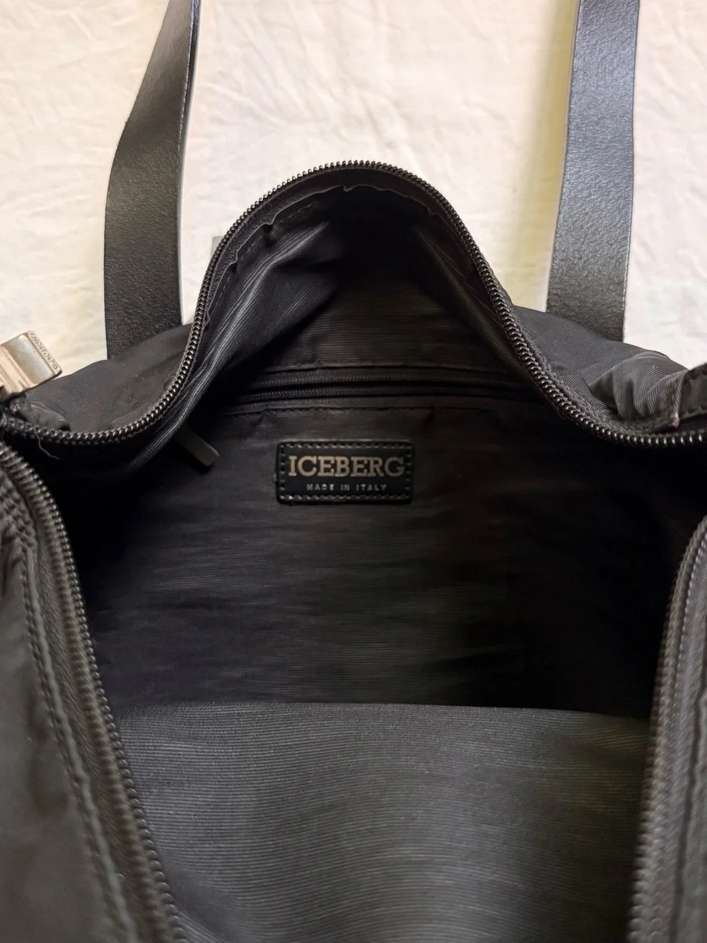 Iceberg Black Shoulder Tote with Front Pocket